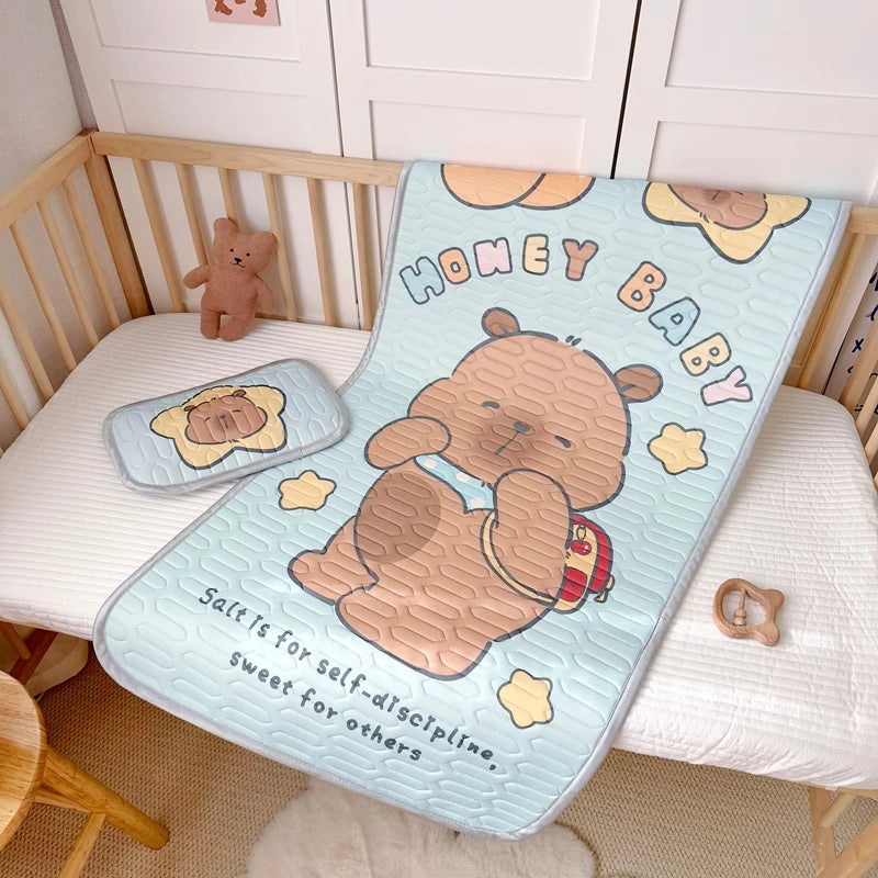 tapis pliant protection lit enfant motif astronaute bleu gris blanc rose vert orange