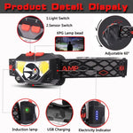 lampe frontale rechargeable led noire camping pêche nuit randonnée mode ajustable ceinture