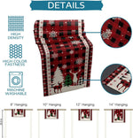 Serviette de Noël décorative avec un motif de fleurs de neige, de cerfs et de sapins sur un fond rouge et noir, disponible en plusieurs tailles pour une décoration murale.