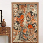 rideau orange fantastique démoniaque visages effrayants art traditionnel japonais intimité cuisine salle bain