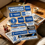 stickers american express vintage adhésifs bleu blanc rouge marron transparents motifs logos
