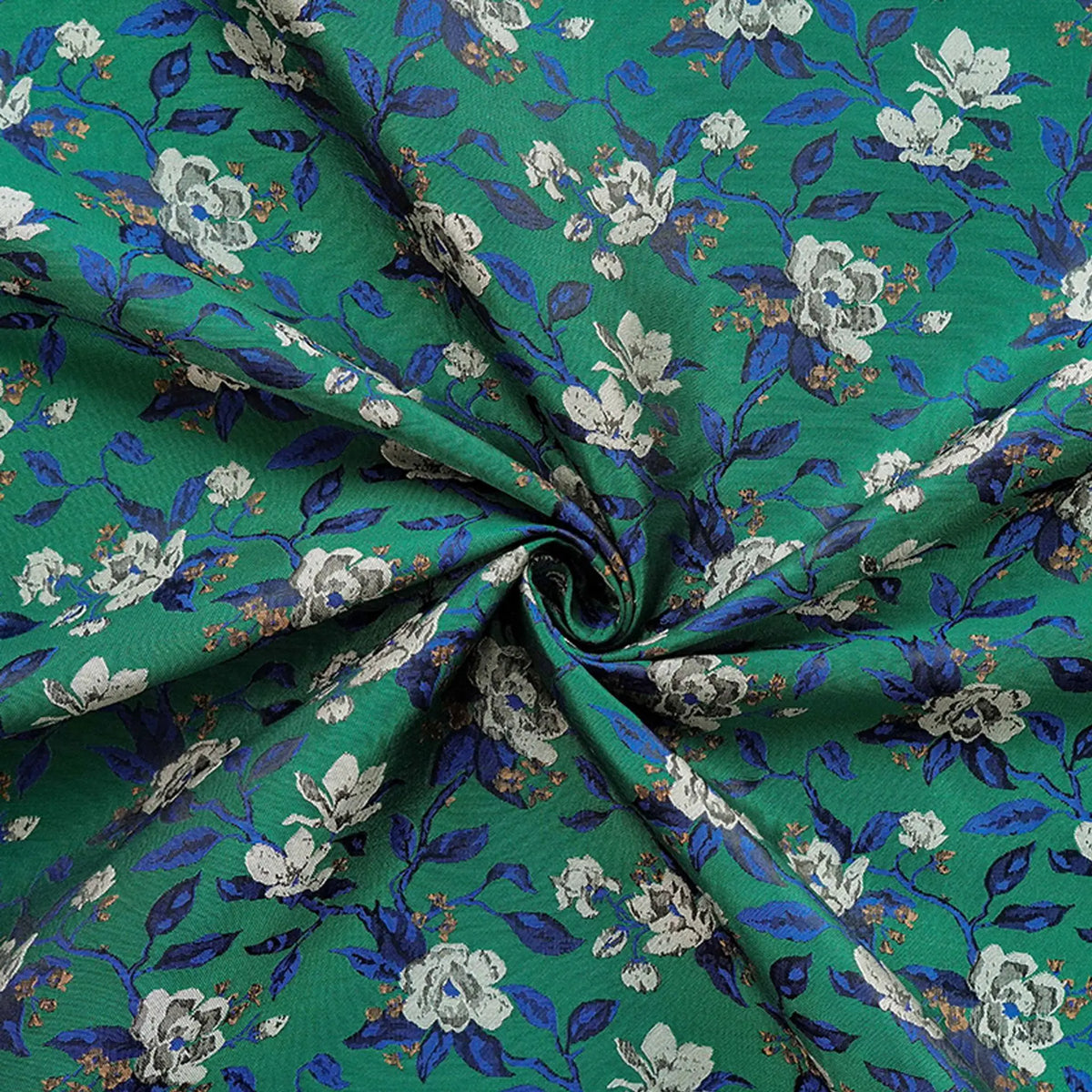 tissu imprimé fleurs blanches vert polyester classique résistance intempéries opacité tissu brocart Jacquard