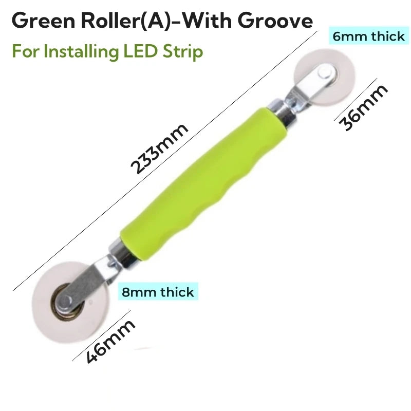 rouleau silicone vert fluo poignée bois ergonomique outil bande led fixateur diffuseur lumière accessoire