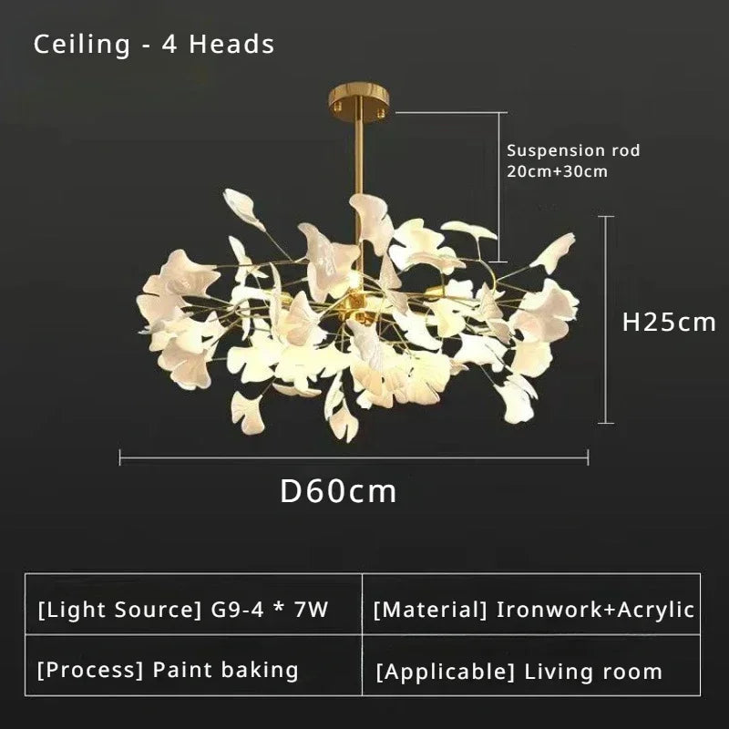 suspension lumineuse feuilles stylisées blanc doré contemporain opacité eyelets chambre salon