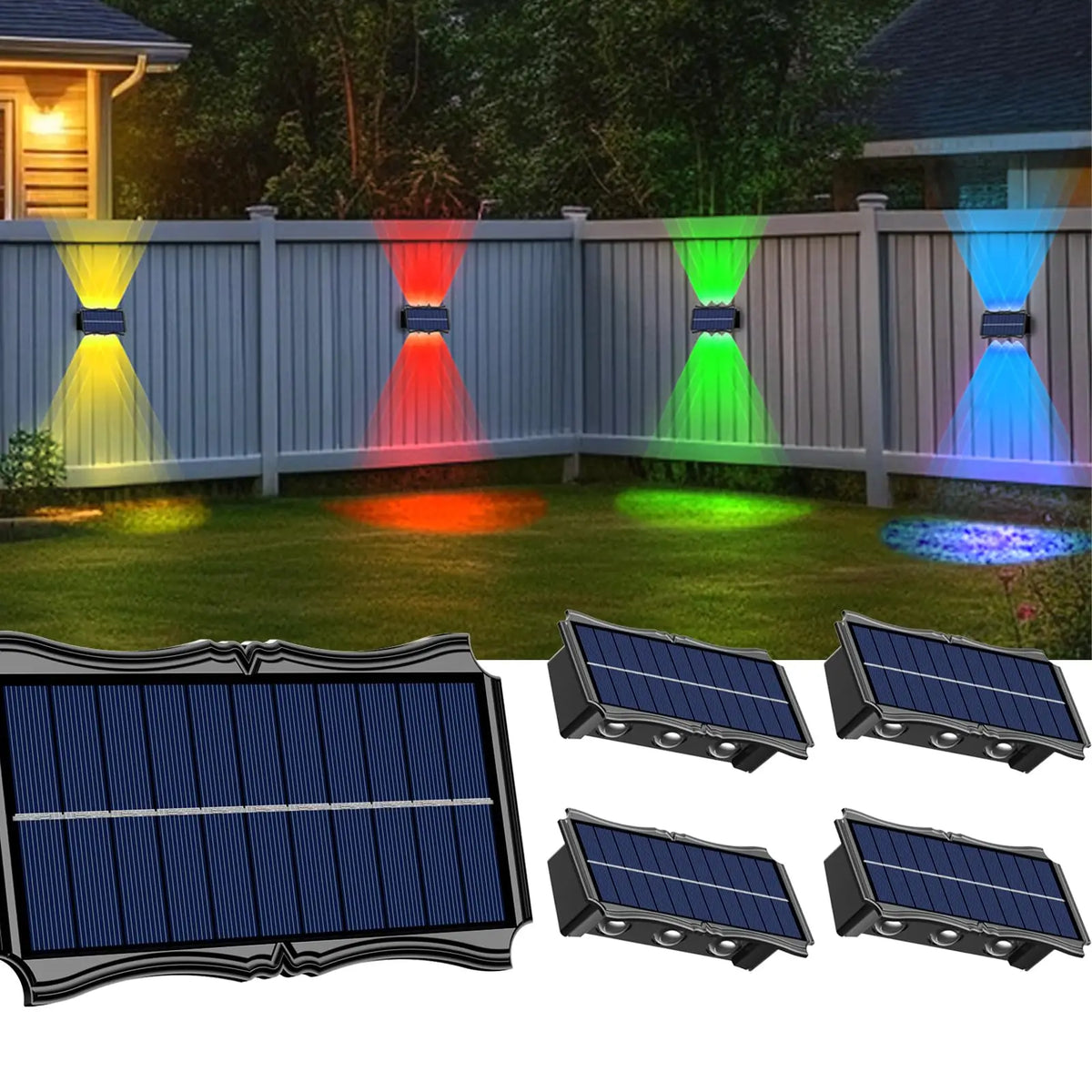 Vue de côté de l'applique murale solaire avec panneau solaire intégré