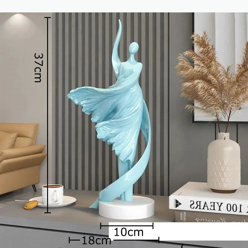 statue abstraite contemporaine noir doré blanc bleu base plate moderne minimaliste ornement décoration