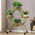 meuble plantes moderne blanc marron doré ajouré barreaux verticaux roulette grille bord relevé