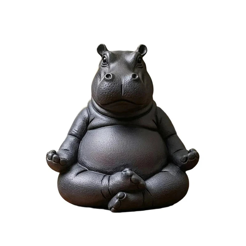 statue hippopotame noir résine texture mat réaliste maison 6.5cm 7cm 5.5cm