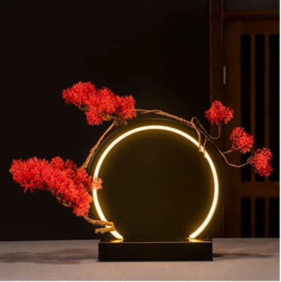 anneau lumineux led or rouge feuilles artificielles base métallique moderne artistique festive gifts