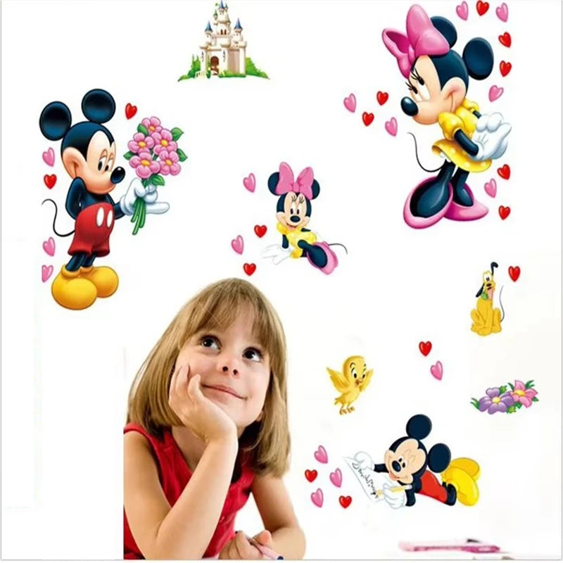 sticker mural 3d mickey minnie chambre enfant dessins animés brillants adhésif cartoonganimaux princesses motifs