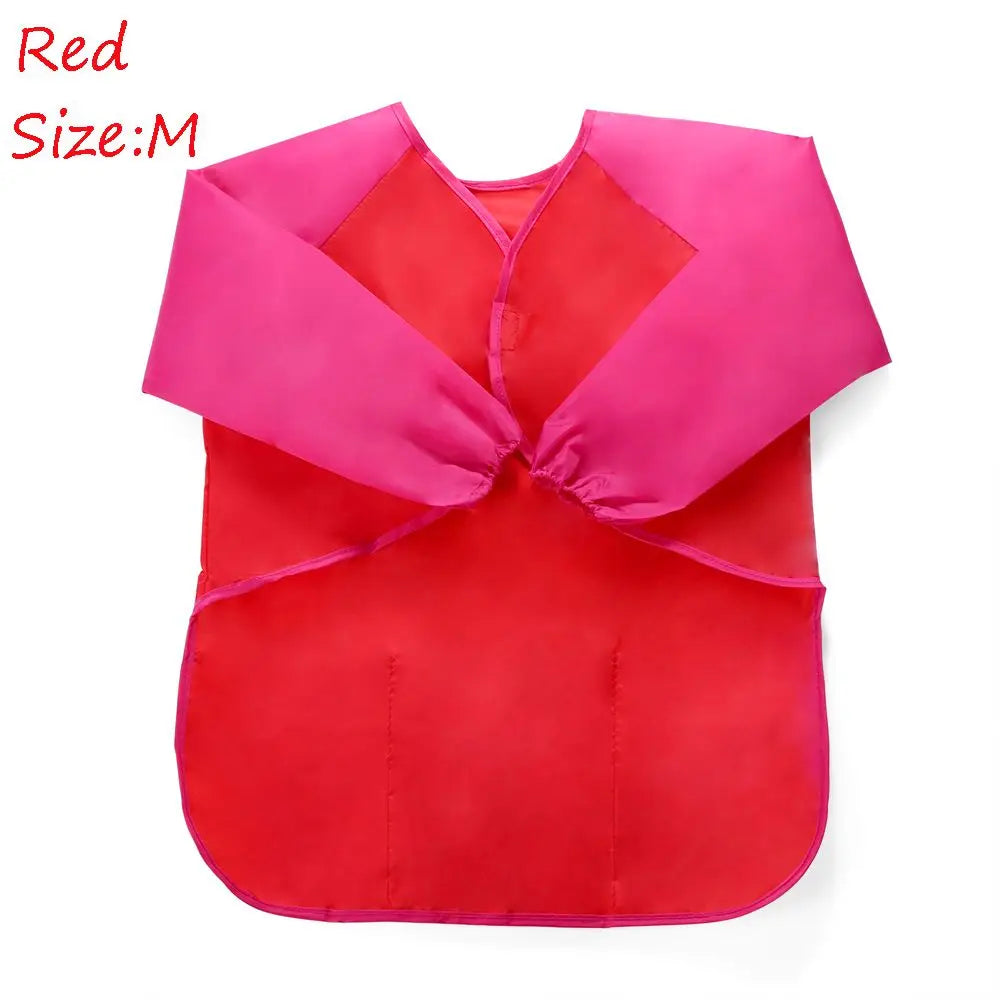 tablier peinture imperméable enfant pinceaux jaune bleu rose poche élastique pratique