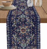 chambranle table lin floral bleu marine beige vert marron classique traditionnel