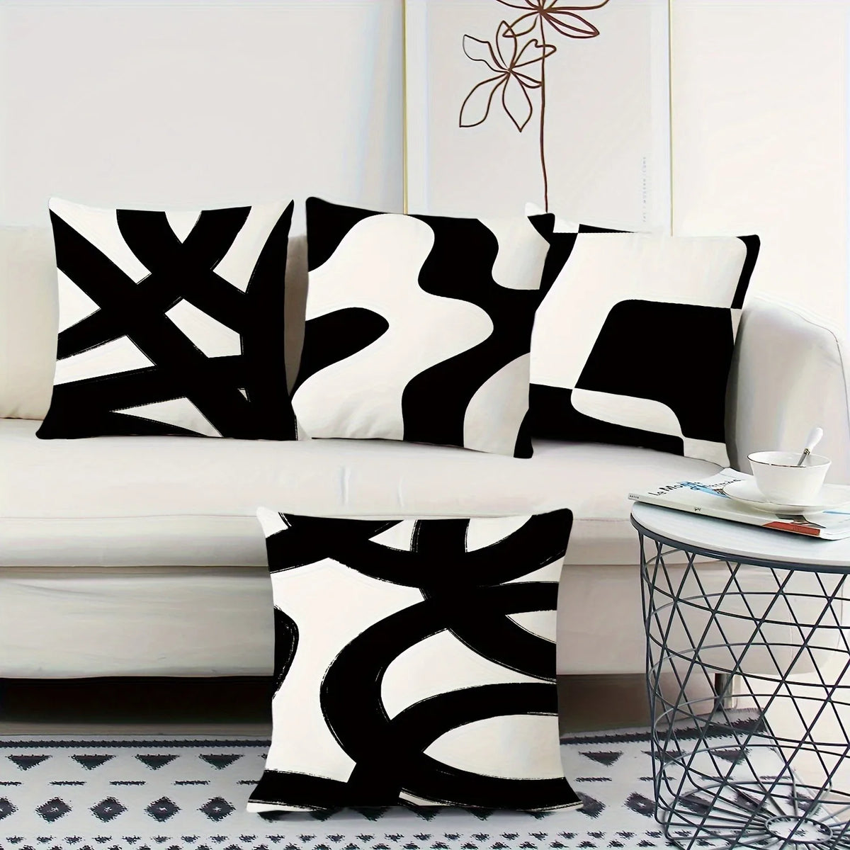 taies d'oreiller imprimées motif abstrait noir blanc contemporaines 45x45cm opaques maison hospitalière