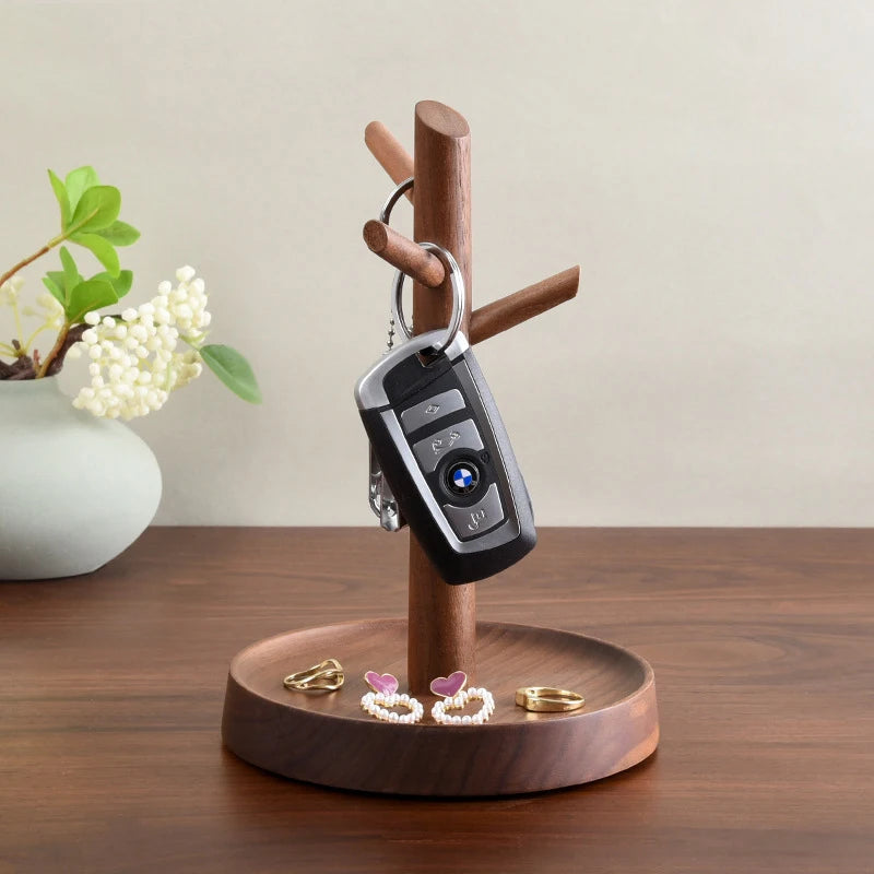 porte clés bois marron minimaliste figurines clips bijoux coeurs métal brillant