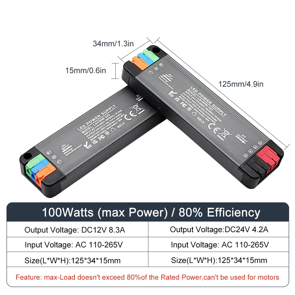 alimentation led 12v 24v 36w 65w 100w 200w transformateur d'éclairage ac/dc moderne noire certifications