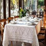 nappe table brodée florale dentelée noël blanc usage extérieur mariage festive polyester rectangle