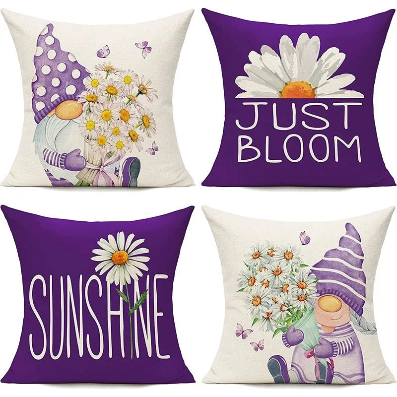 taies d'oreiller décoratives gnome fleurs blanc jaune cartoon motif floral non toxique respectueux environnement