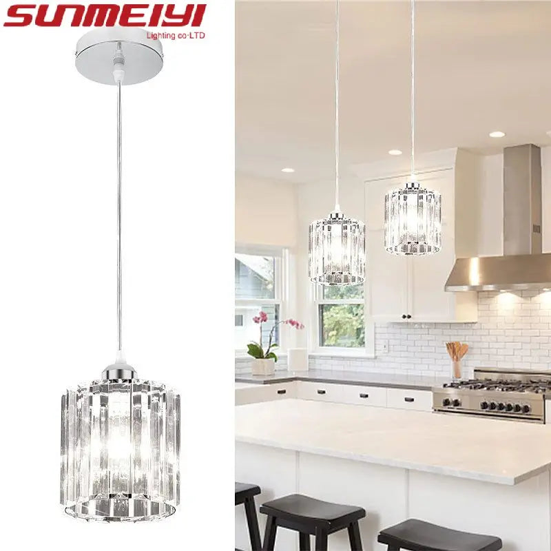 Lampes suspendues moderne argentées verre transparent prismatique salon chambre tactile 110V