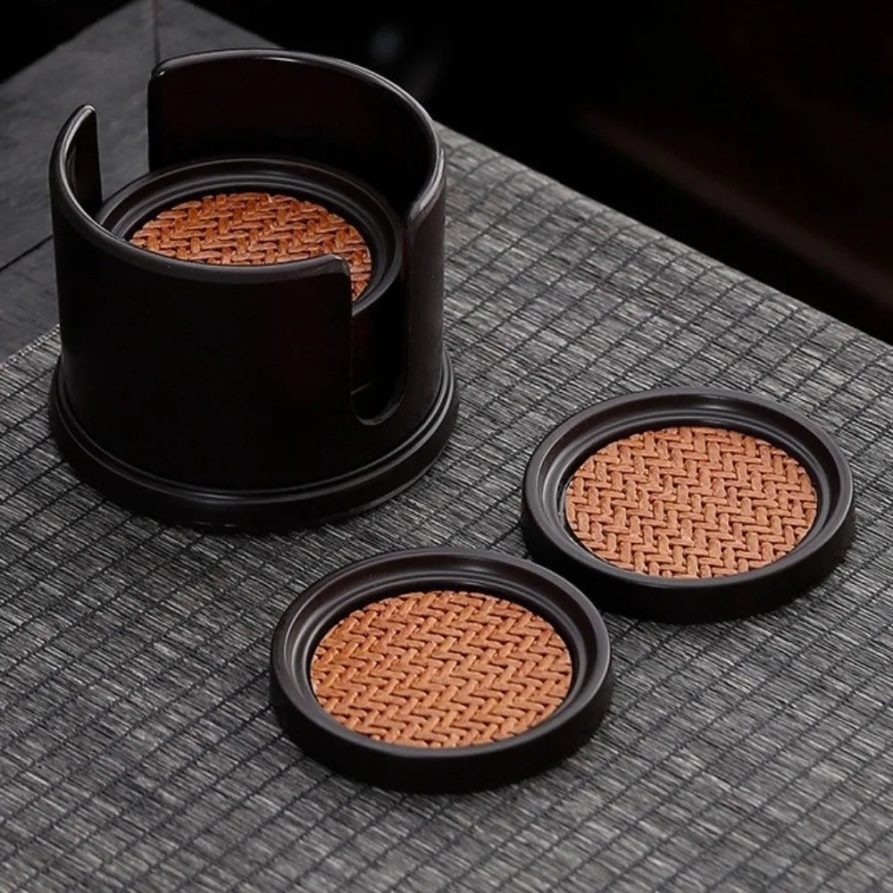 coasters marron tissu tressé moderne adhésif set rangement pièces minimaliste