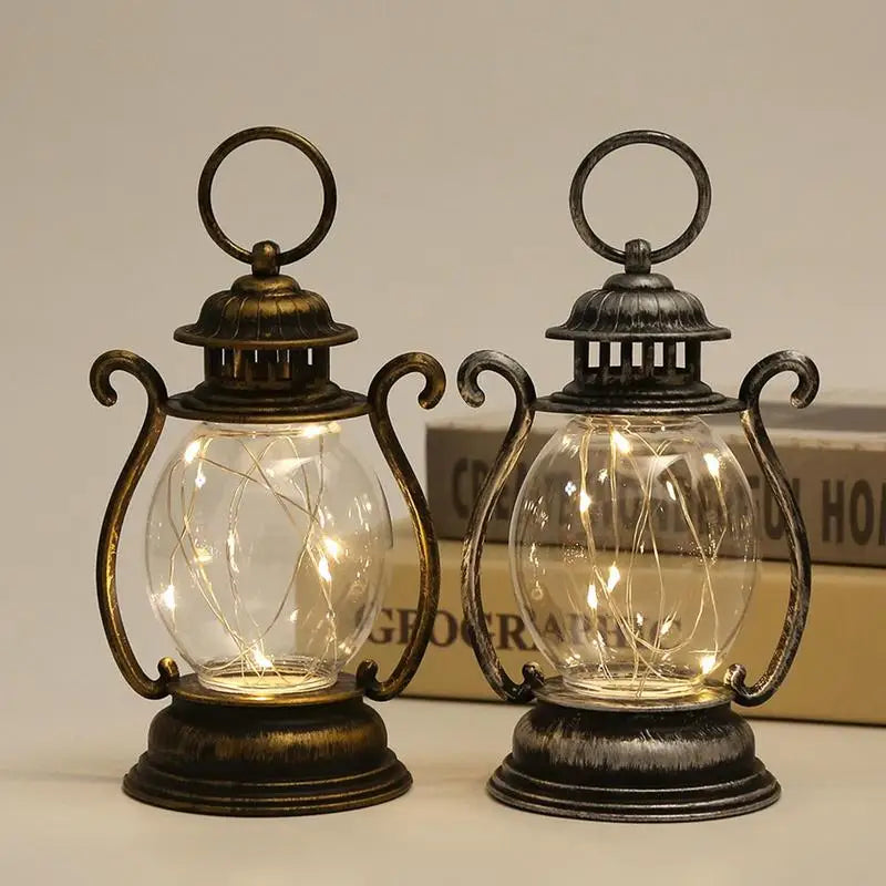 lanterne décorative transparente fil lumineux vintage noir doré blanc rouge anneau métallique
