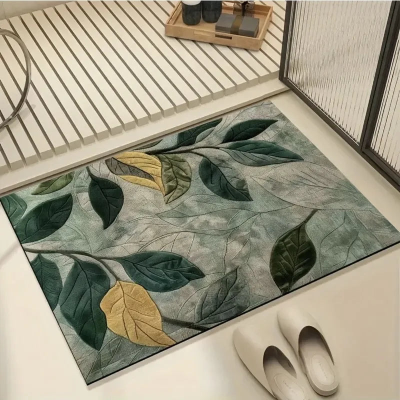 tapis antidérapant moderne feuilles tropicales vert blanc 30x40cm 40x60cm 50x80cm salon cuisine