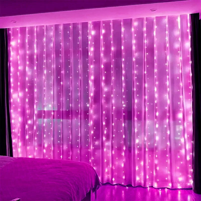 rideau lumineux led rose multicolore étoiles moderne 3m 1m télécommande