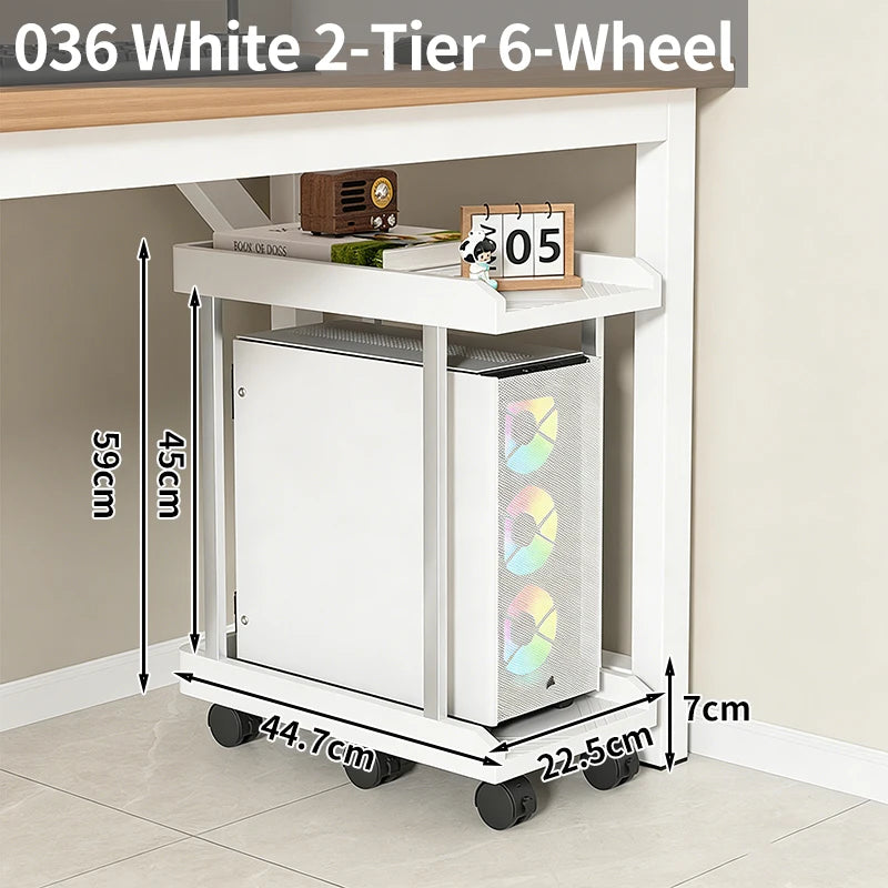 chariot mobile multifonctionnel roulettes blanc noir moderne organiser stockage tablettes cables charge