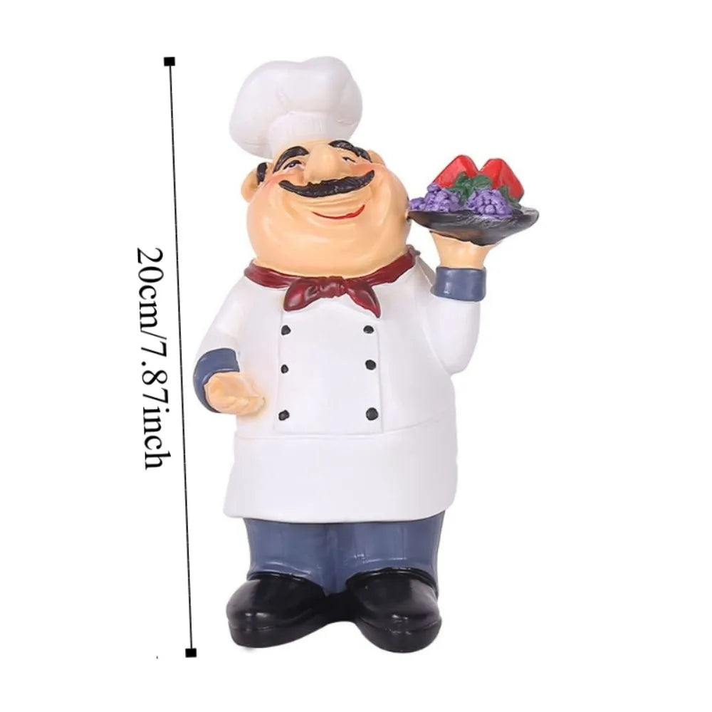 figurine cuisinier cartoon blanc gris rouge texture résinée brillante assiettes fruits spatule cuillère