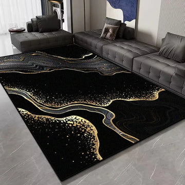 tapis moderne marbre noir géométrique salon facile nettoyer antidérapant polypropylène polyester