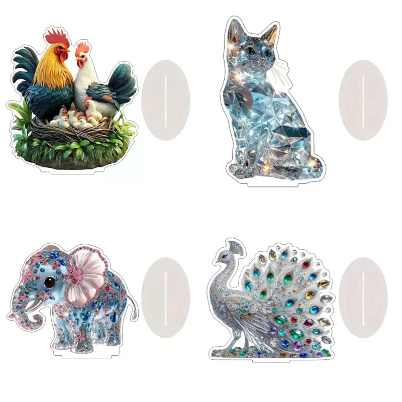 figurines decoratives animaux elements religieux luxueux base transparente effet scintillant motifs floraux