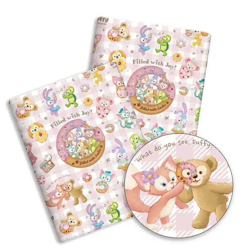 papier cadeau dessins animés ours lapins chats blanc noir rose clair beige