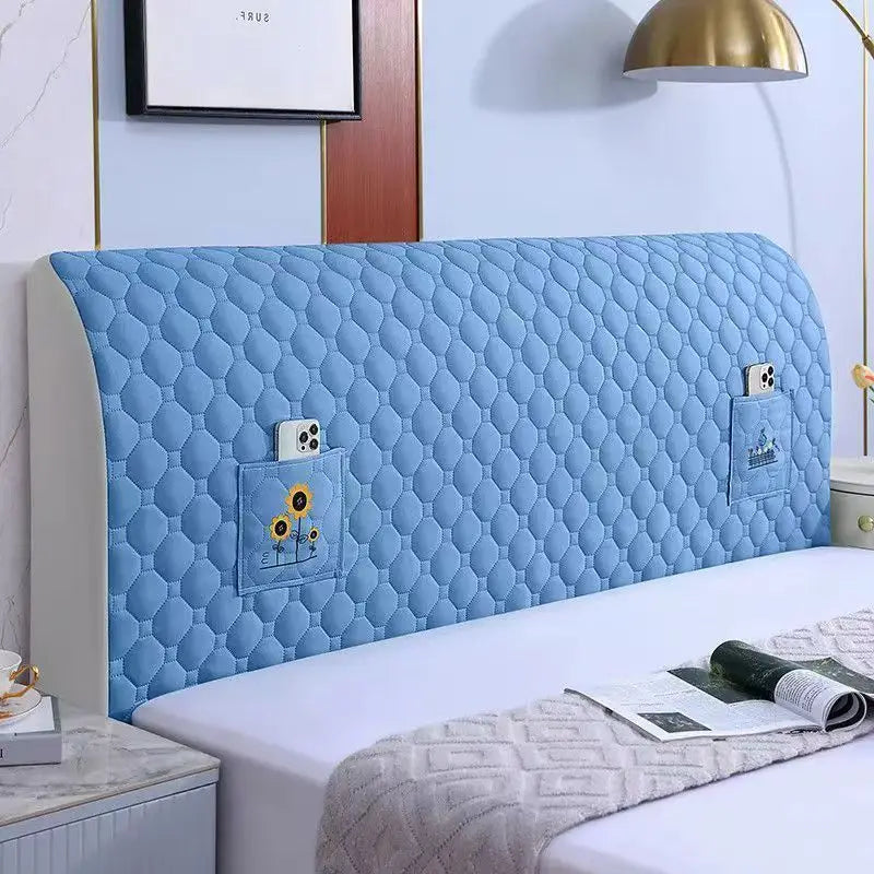 protège tête lit gris clair moderne poche rangement adhésif texture géométrique