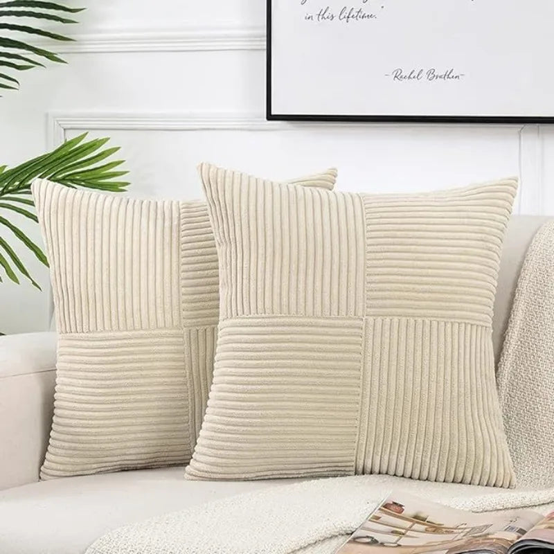 housses coussin polyester rayées modernes non toxiques opaques couleur beige marronclair blancvertmarine chambre