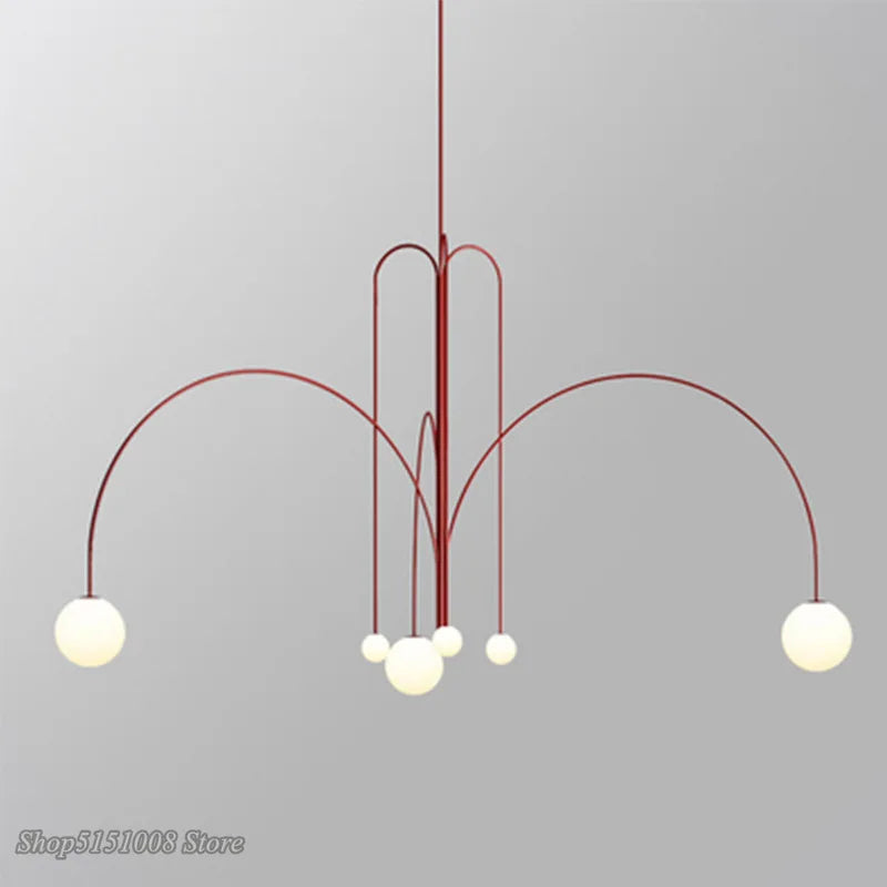 suspension lumineuse moderne rouge blanc sphères translucides chambre salon étude scandinave