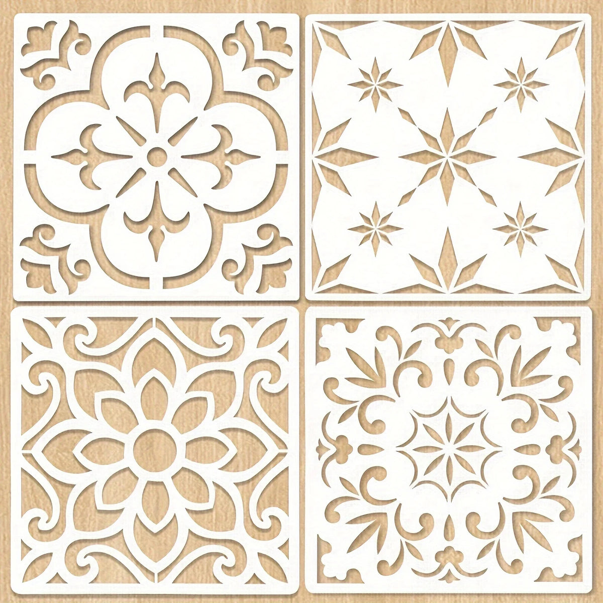 pochoirs carreaux décoratifs noir blanc floral géométrique opaques adhésifs 12 pouces mandala réutilisables mur