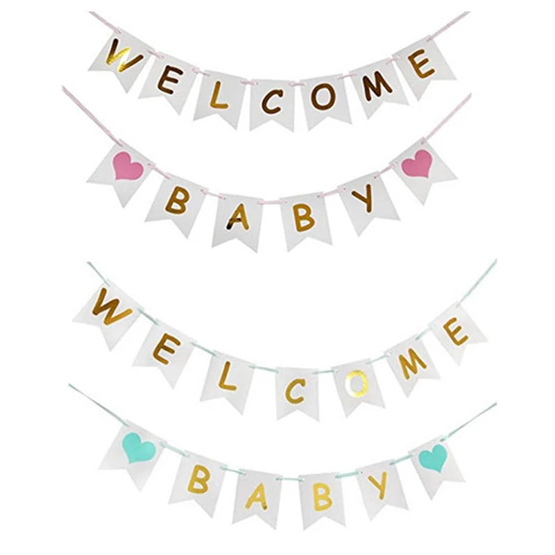 guirlande fanions blanc doré rose bleu coeurs lettres festifs decoration anniversaire bébé