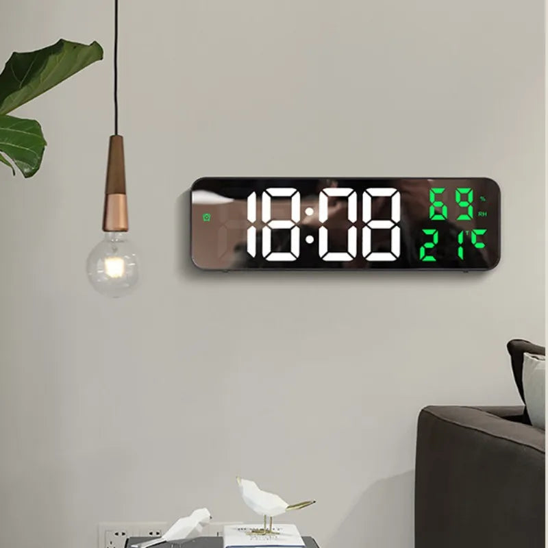 Horloge murale numérique LED noire avec affichage température et humidité