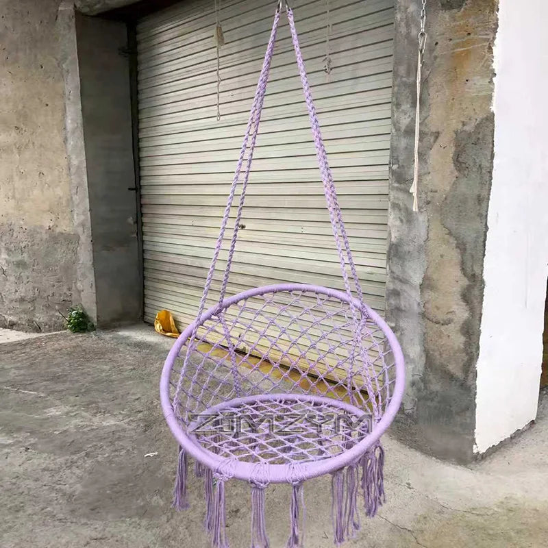 fauteuil suspendu macramé tissé motifs géométriques franges boho chic blanc beige noir rose bleu