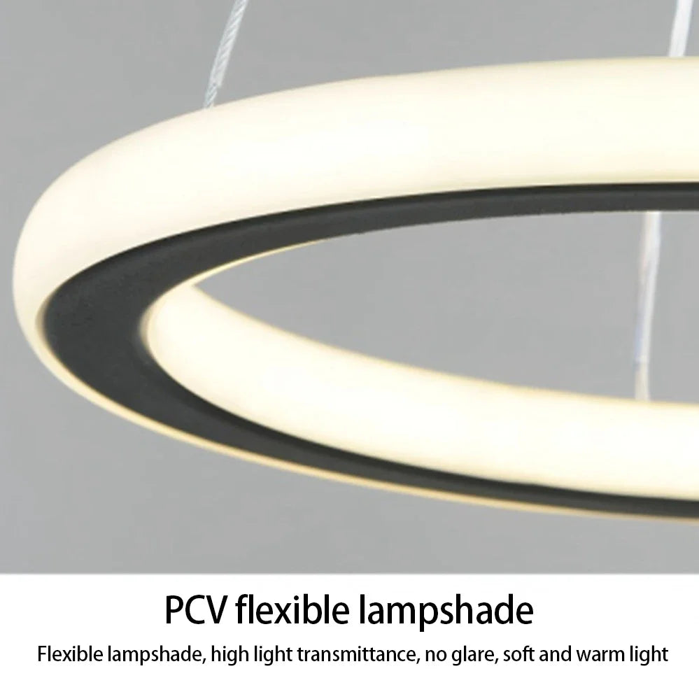 lampe suspendue moderne couleurs noir blanc doré anneau concentrique opacité(touches) led aluminium