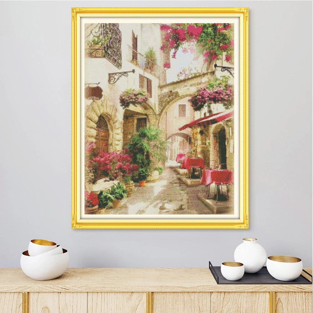 broderie scénique urbaine multicolore maison fleurs tables aiguille tapisserie 20x30cm 30x40cm 40x50cm 50x70cm