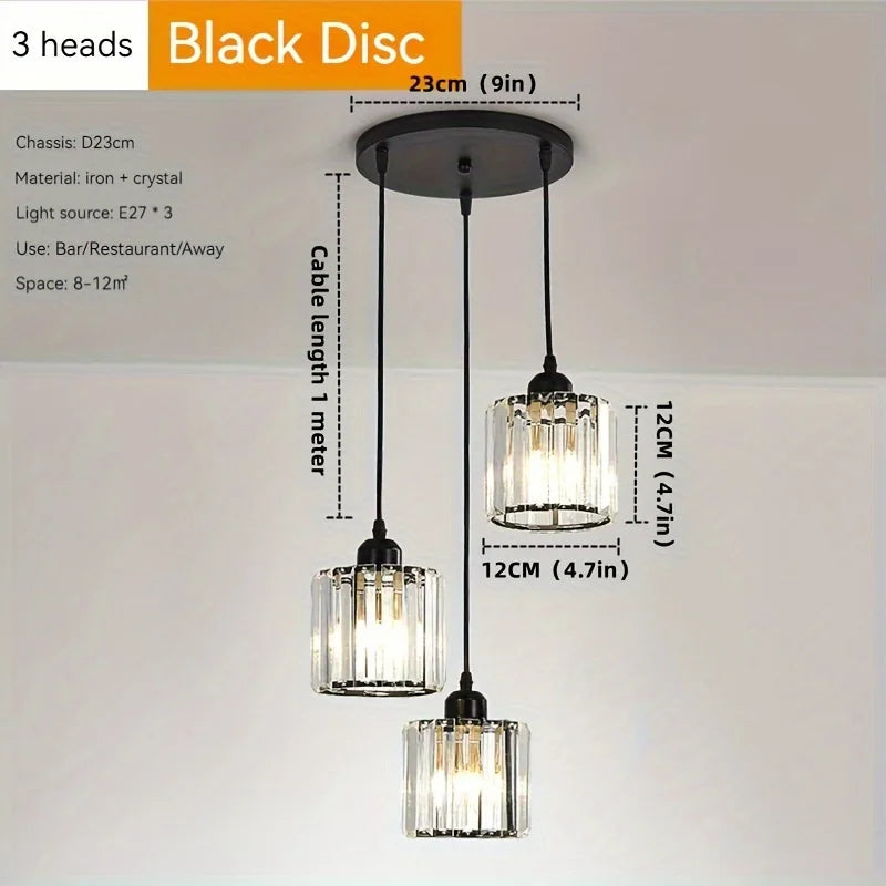 suspension lumineuse trois lumières cristal or moderne abat jour transparent chambre salon contemporain
