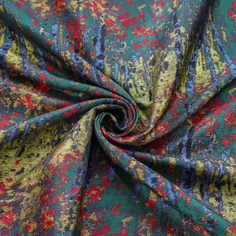 tissu polyester semi transparent motifs abstraits couleurs vives écharpe tissu brocart vert foncé rouge