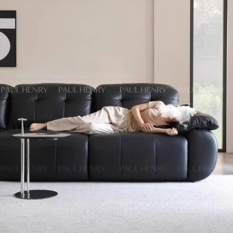 Canapé lit moderne simili cuir noir oreillers variable bed électrique 285cm