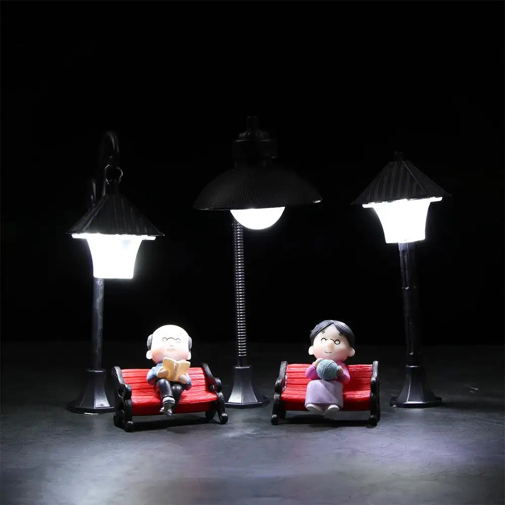 décoration maison miniature lampes résine figurines fée bancs rouge ancien champêtre