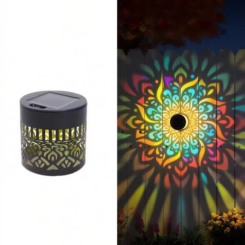lampe solaire décorative mandala noire ajourée moderne auto allumage extérieur jardin clôture patio
