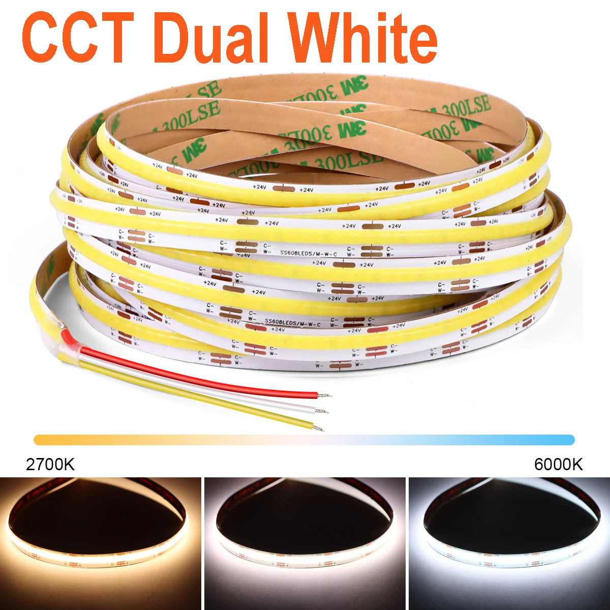 ruban led flexible blanc moderne adhésif 608 led 24v 2700k 6500k