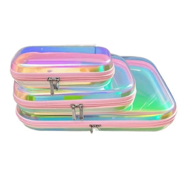 sac main moderne holographique multicolore rose bleu vert blanc fermeture glissière porté quotidien bijoux
