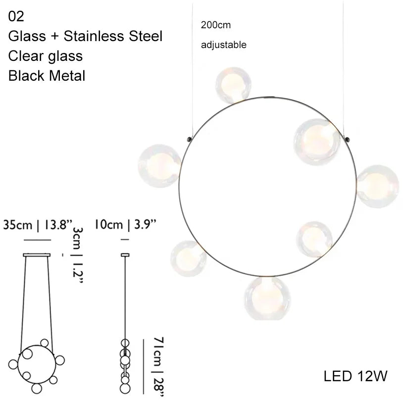lustre suspension moderne blanc verre opalescent rond salon salle manger dimmable