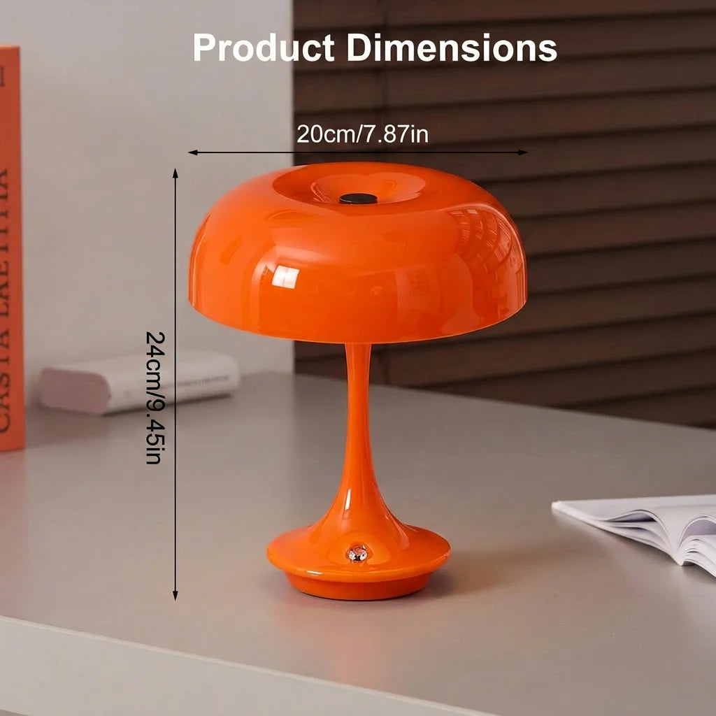lampe table champignon orange rétro tactile couleurs ajustable led rechargeable