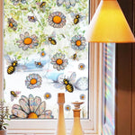 stickers fenetre decoratifs fleurs arc ciel multicolores adhésifs pvc naturel artistique